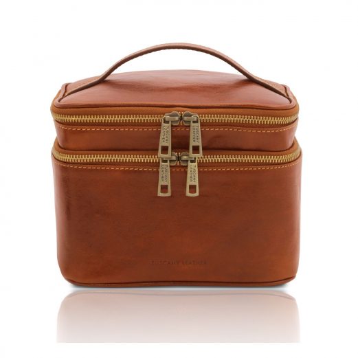 イタリア製ベジタブルタンニンレザーのバニティポーチ ELIOT、ハニー