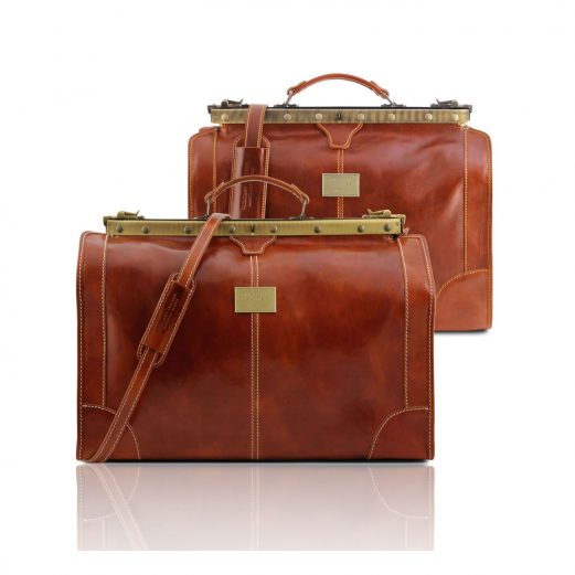 イタリア製ベジタブルタンニンレザーのクラシック調ボストンバッグ2点セットMADRID、ハニー