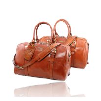 イタリア製ベジタブルタンニンレザーのボストンバッグ2点セット MAGELLANO、ハニー