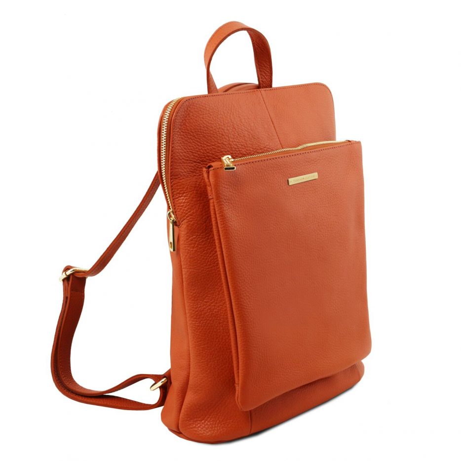 イタリア製シボ型押しレザー2WAYリュック・ショルダーバッグ TL BAG、ブランデー、詳細1