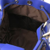 イタリア製パルメラートレザー2WAY巾着バッグ MINERVA、ブルー、詳細4