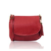 イタリア製ソフトレザーのタッセルつきショルダーバッグ（Sサイズ） TL BAG、レッド