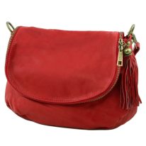 イタリア製ソフトレザーのタッセルつきショルダーバッグ（Sサイズ） TL BAG、レッド