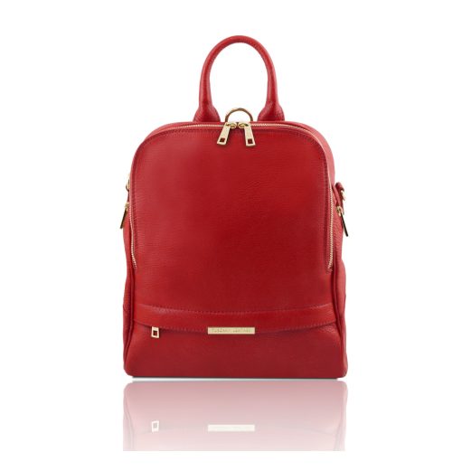 イタリア製シボ型押しレザーの3WAYリュック TL BAG、ルージュ