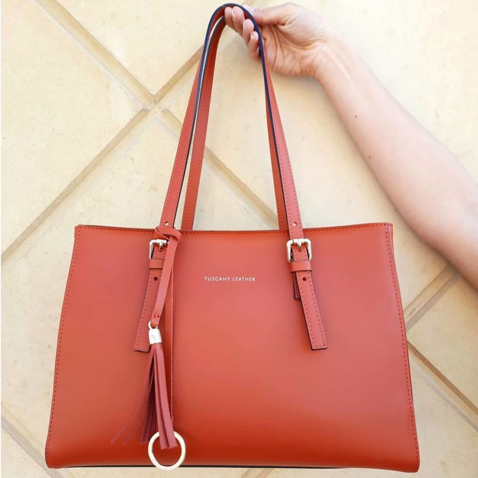 イタリア製スムースレザータッセルつきトートバッグTL BAG、イメージ