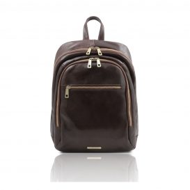 イタリア製ベジタブルタンニンレザーのPC搬送/2室リュック PERTH、ダークブラウン