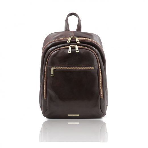 イタリア製ベジタブルタンニンレザーのPC搬送/2室リュック PERTH、ダークブラウン