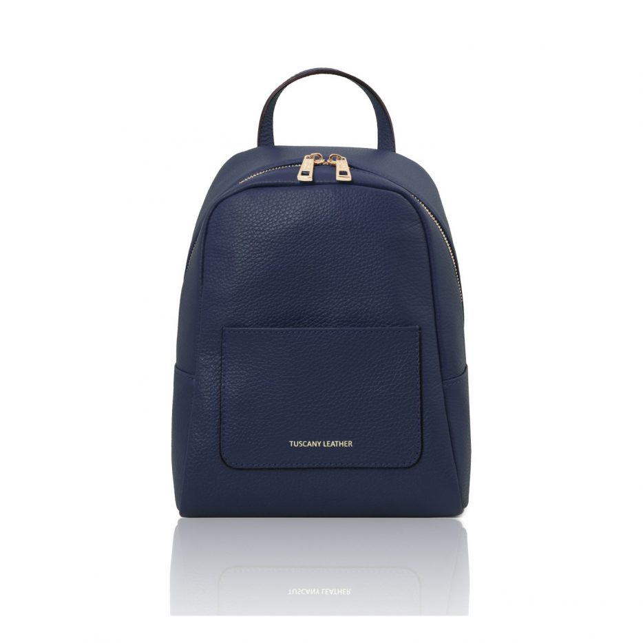 イタリア製シボ型押しレザーのミニリュック TL BAG、ダークブルー