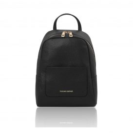 イタリア製シボ型押しレザーのミニリュック TL BAG、ブラック