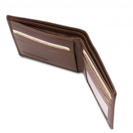 イタリア製フルグレインレザーのクレジットカード＆紙幣入れ財布、ダークブラウン、詳細2