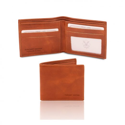 イタリア製フルグレインレザーのクレジットカード＆紙幣入れ財布、ハニー