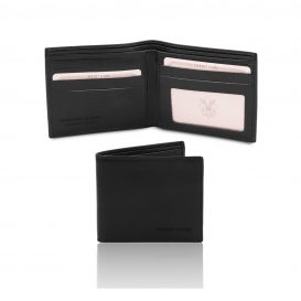 イタリア製フルグレインレザーのクレジットカード＆紙幣入れ財布、ブラック