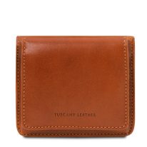 イタリア製ベジタブルタンニンレザーのコインケースつきふたつ折り財布、ハニー、詳細1