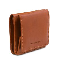 イタリア製ベジタブルタンニンレザーのコインケースつきふたつ折り財布、ハニー、詳細2