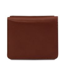 イタリア製ベジタブルタンニンレザーのコインケースつきふたつ折り財布、ブラウン、詳細3