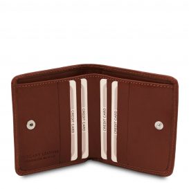 イタリア製ベジタブルタンニンレザーのコインケースつきふたつ折り財布、ブラウン、詳細4