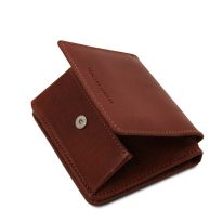 イタリア製ベジタブルタンニンレザーのコインケースつきふたつ折り財布、ブラウン、詳細6