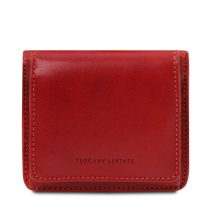 イタリア製ベジタブルタンニンレザーのコインケースつきふたつ折り財布、レッド、詳細1
