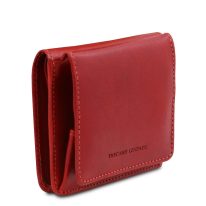 イタリア製ベジタブルタンニンレザーのコインケースつきふたつ折り財布、レッド、詳細2