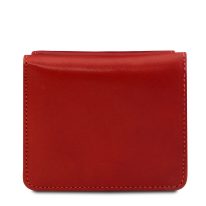 3イタリア製ベジタブルタンニンレザーのコインケースつきふたつ折り財布、レッド、詳細