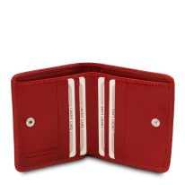 イタリア製ベジタブルタンニンレザーのコインケースつきふたつ折り財布、レッド、詳細4