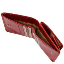 イタリア製ベジタブルタンニンレザーのコインケースつきふたつ折り財布、レッド、詳細5