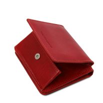 イタリア製ベジタブルタンニンレザーのコインケースつきふたつ折り財布、レッド、詳細6