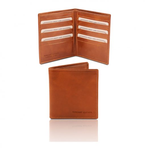 イタリア製フルグレインレザーのクレジットカード＆紙幣入れ財布、ハニー