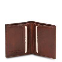 イタリア製フルグレインレザーのクレジットカード＆紙幣入れ財布、ブラウン、詳細1