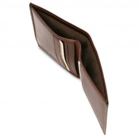 イタリア製フルグレインレザーのクレジットカード＆紙幣入れ財布、ブラウン、詳細2