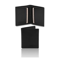 イタリア製フルグレインレザーのクレジットカード＆紙幣入れ財布、ブラック