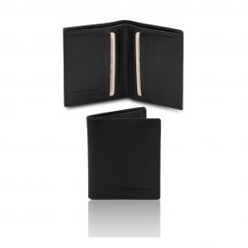 イタリア製フルグレインレザーのクレジットカード＆紙幣入れ財布、ブラック