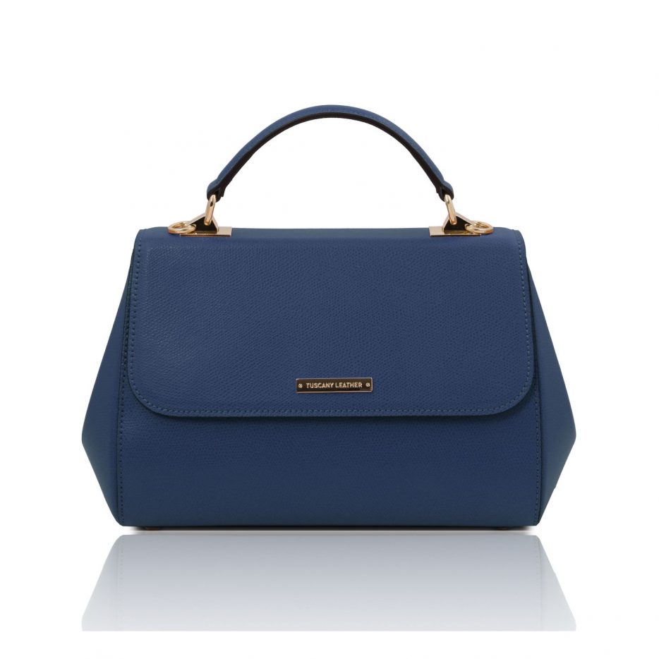 イタリア製パルメラートレザーのゴールドチェーンストラップ付ハンドバッグ TL BAG-Lサイズ、ダークブルー