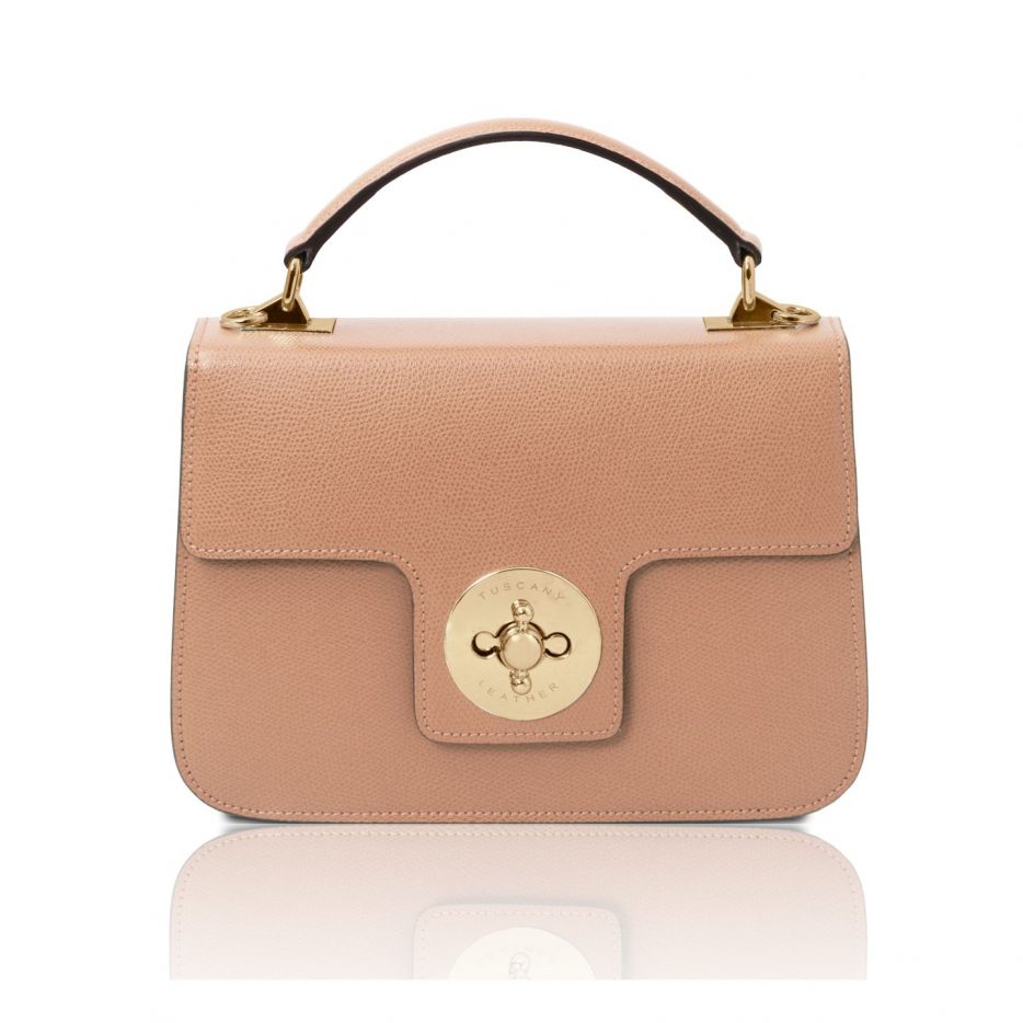 イタリア製パルメラートレザーのゴールドチェーンストラップ付2WAYハンドバッグ TL BAG、ヌード