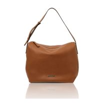 イタリア製シボ型押しレザーのワンハンドルショルダーバッグ TL BAG、コニャック