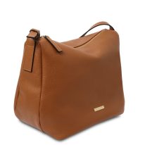 イタリア製シボ型押しレザーのワンハンドルショルダーバッグ TL BAG、コニャック、詳細1