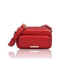 イタリア製シボ型押しレザーのクロスボディバッグ TL BAG、ルージュ