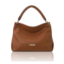 イタリア製シボ型押しレザーのワンハンドル2WAYショルダーバッグ TL BAG、コニャック