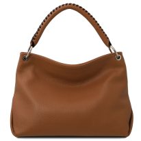 イタリア製シボ型押しレザーのワンハンドル2WAYショルダーバッグ TL BAG、コニャック、詳細2