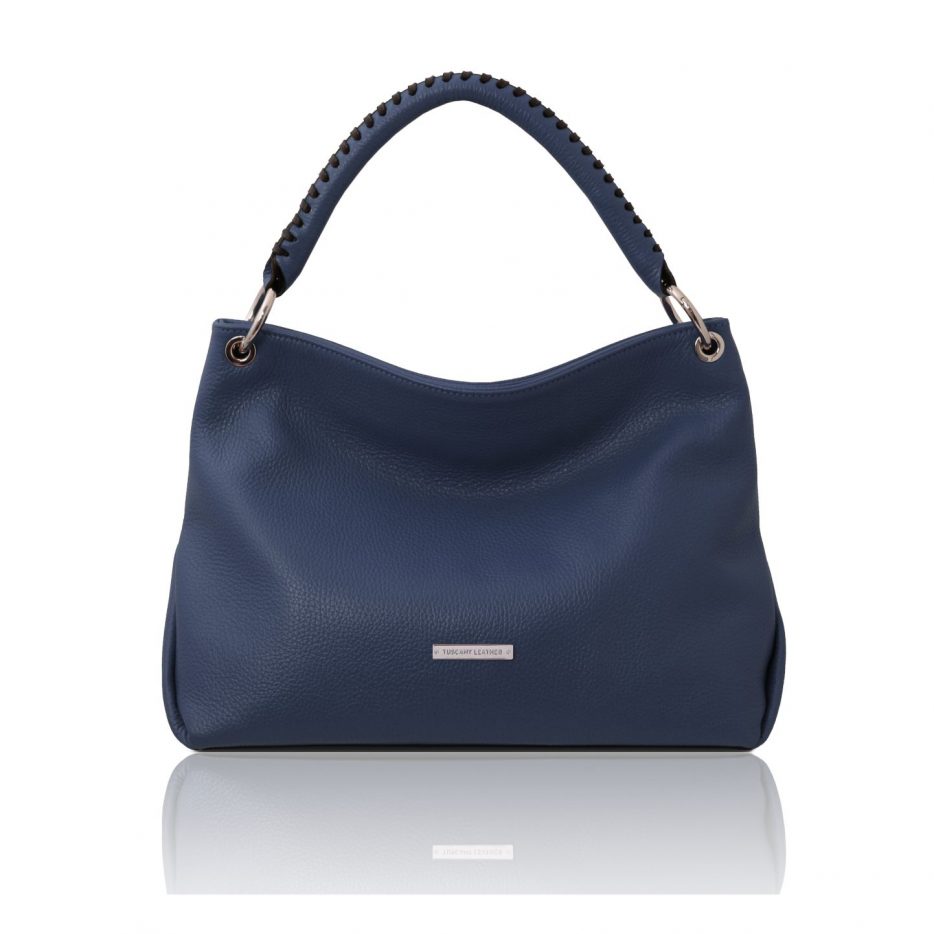 イタリア製シボ型押しレザーのワンハンドル2WAYショルダーバッグ TL BAG、ダークブルー