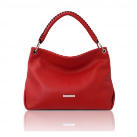 イタリア製シボ型押しレザーのワンハンドル2WAYショルダーバッグ TL BAG、ルージュ