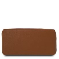 イタリア製シボ型押しレザーのワンハンドル2WAYショルダーバッグ TL BAG、コニャック、詳細3