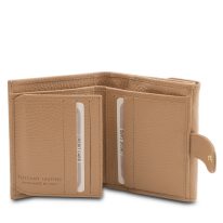 イタリア製シボ型押しレザーの三つ折りミニ財布 CALLIOPE、シャンパーニュ、詳細3