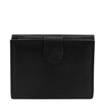 イタリア製シボ型押しレザーの三つ折りミニ財布 CALLIOPE、ブラック、詳細2