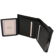 イタリア製シボ型押しレザーの三つ折りミニ財布 CALLIOPE、ブラック、詳細4
