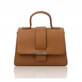 イタリア製シボ型押しレザーのワンハンドル2WAYハンドバッグ TL BAG-2、コニャック