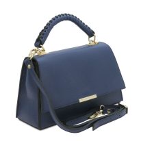 イタリア製シボ型押しレザーのワンハンドル2WAYハンドバッグ TL BAG、ダークブルー、詳細1