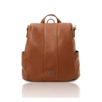イタリア製防犯リュック&ショルダーバッグ/シボ型押しレザー TL BAG、コニャック