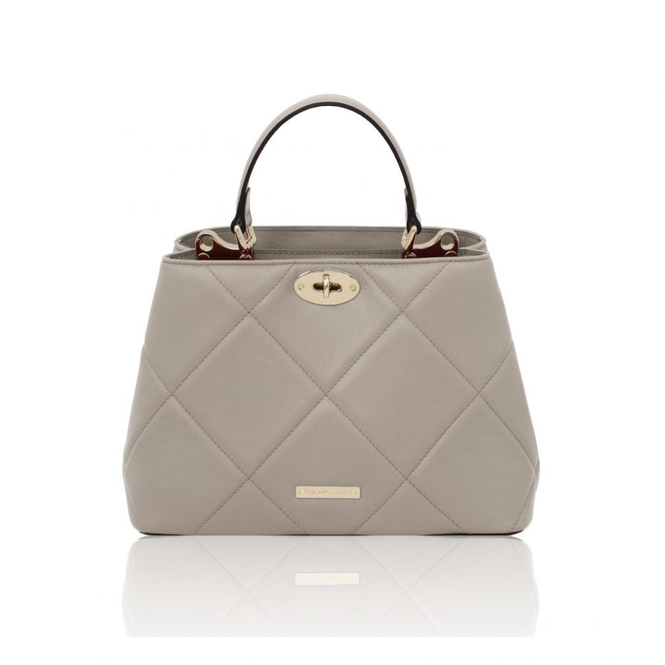 イタリア製フルグレインレザー2WAYキルティング・ハンドバッグ TL BAG、グレイ