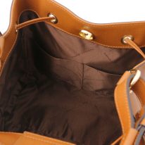 イタリア製パルメラートレザー2WAY巾着バッグ MINERVA-2、コニャック、詳細5